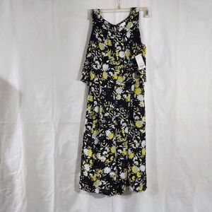 Decree Jumpsuit Romper Size L Wide Leg Flowy Sleeveless Floral Black Yellow NWT